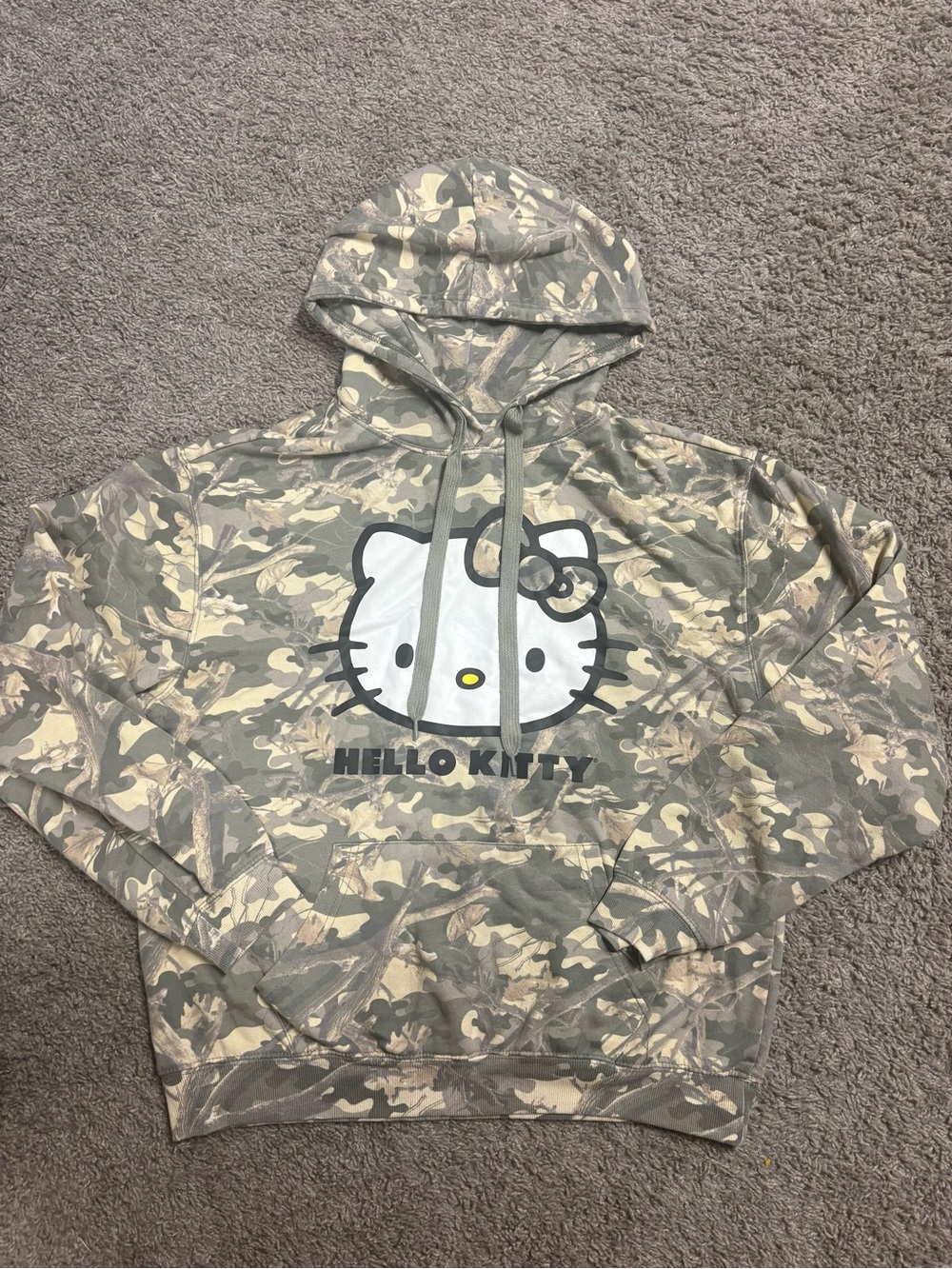 Hello Kitty Camouflage Hoodie in Beige and Olive Green